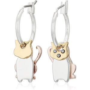 3/15 NWT Pet Friends Tri Tone Layered Cat Drop Earrings
